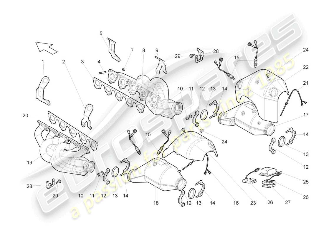 lamborghini gallardo coupe (2004) colectores de escape diagrama de piezas