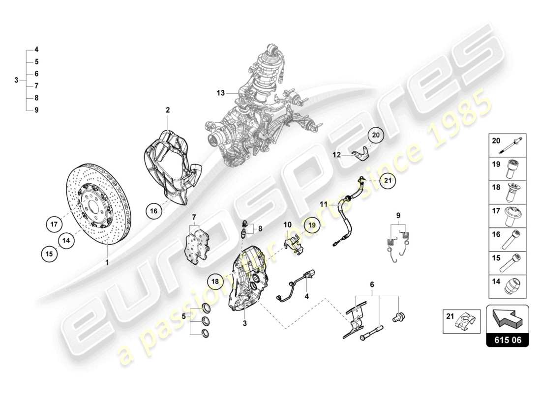 lamborghini sto (2021) disco de freno cerámico delantero diagrama de piezas