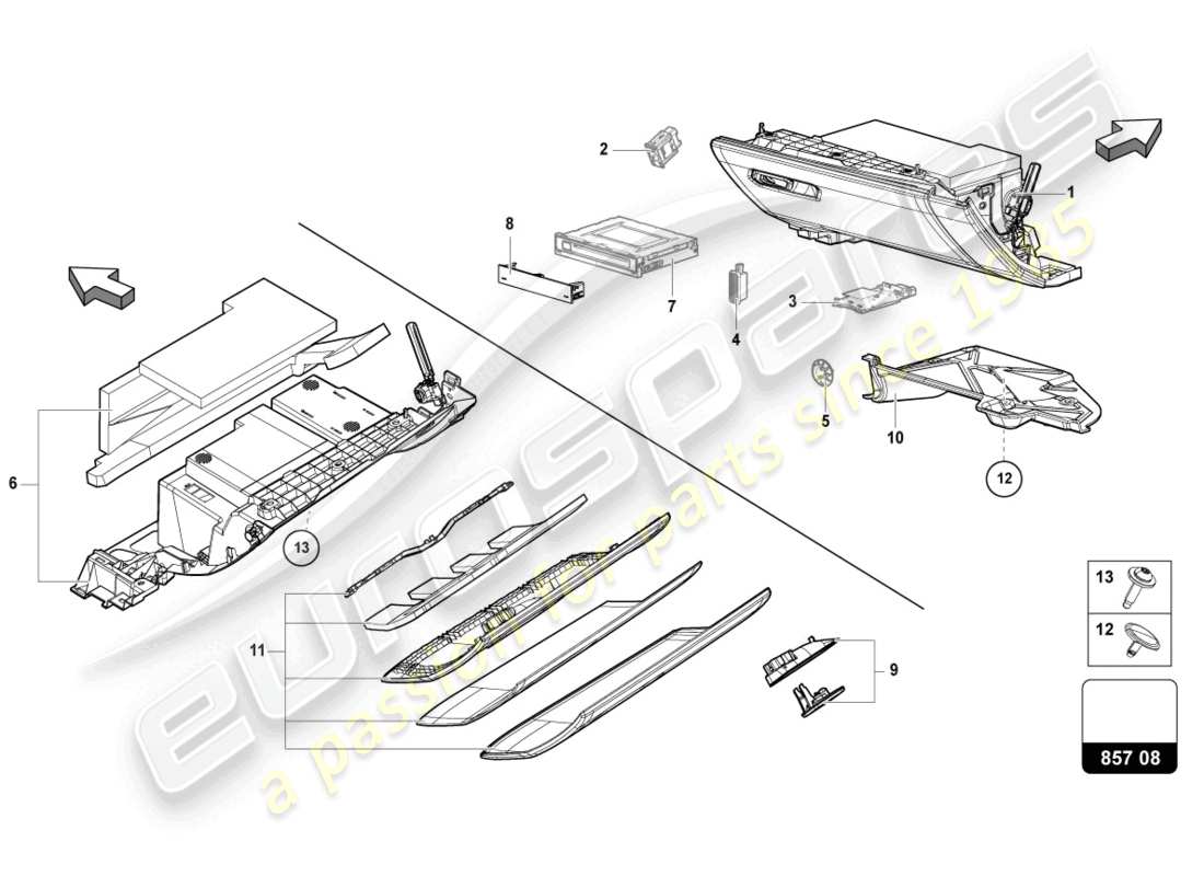 lamborghini urus performante (2023) diagrama de piezas de la guantera