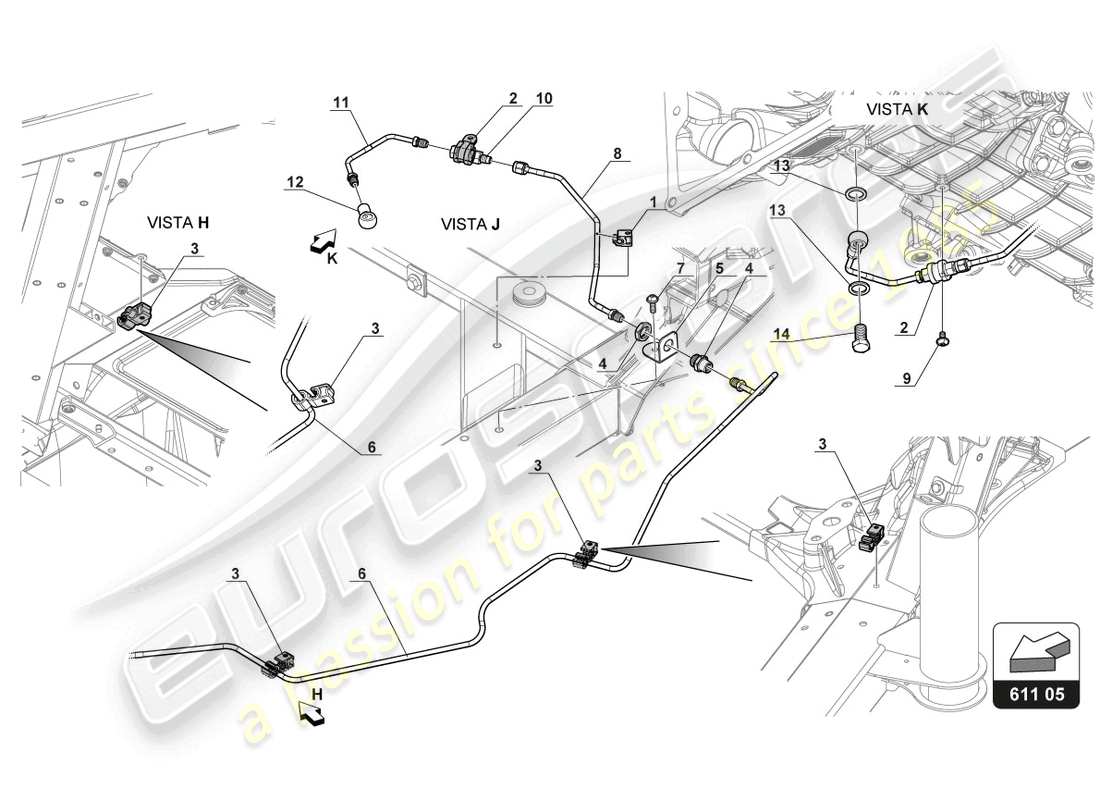 lamborghini gt3 (2017) diagrama de piezas de líneas de freno