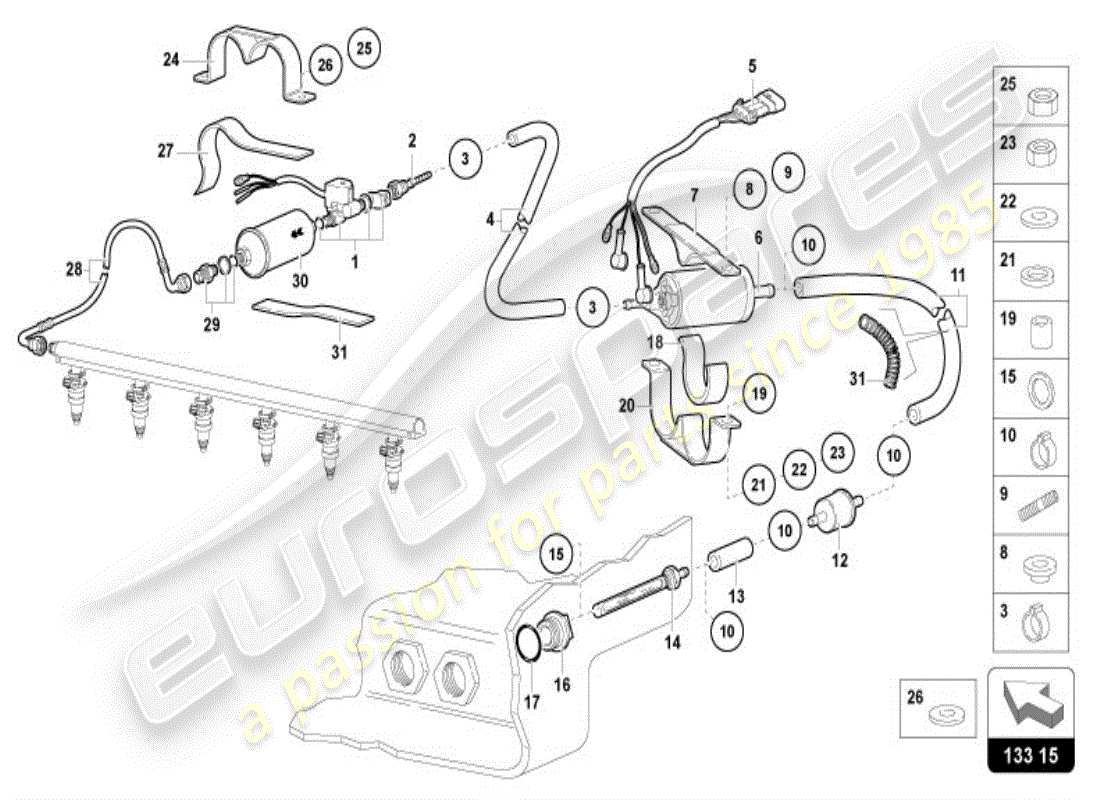 lamborghini diablo vt (1998) sistema de suministro de combustible diagrama de piezas