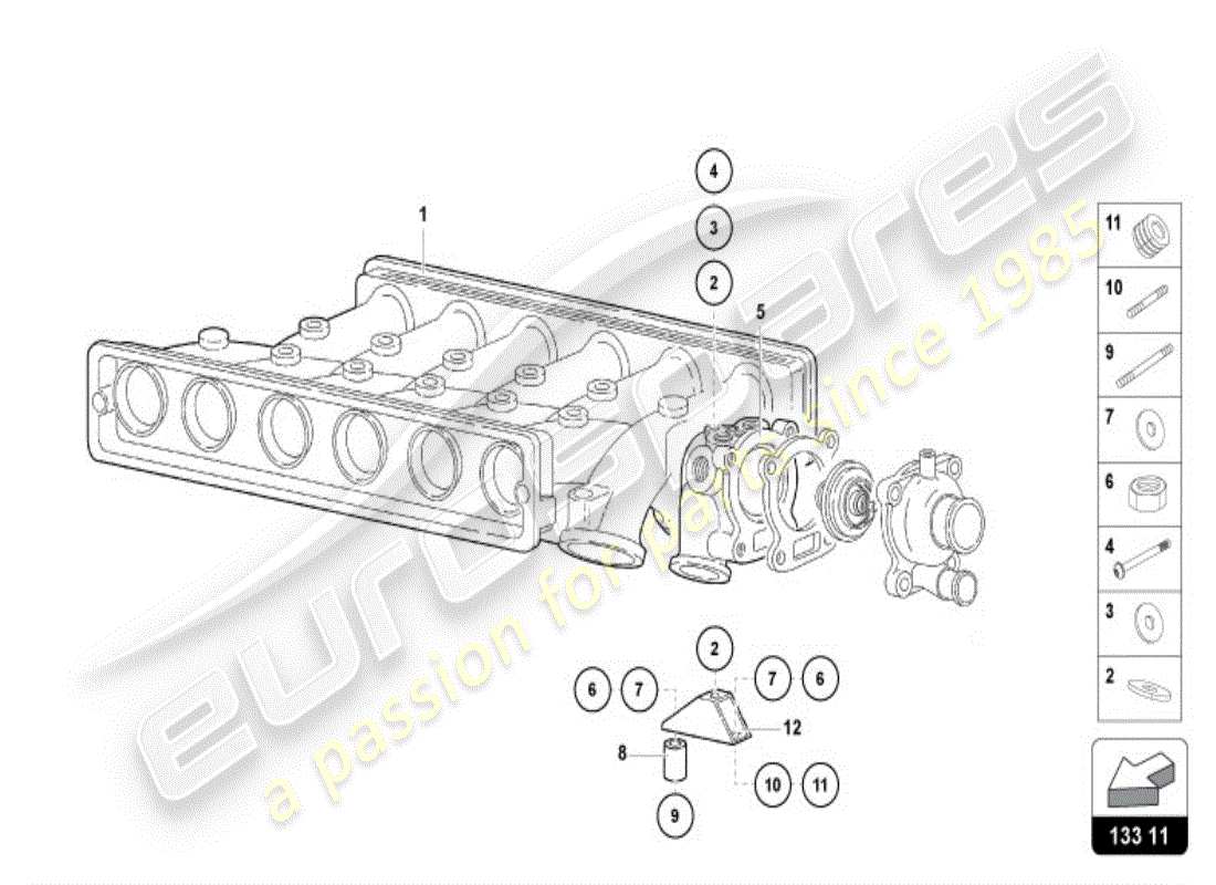 lamborghini diablo vt (1995) diagrama de piezas del colector de admisión (desde el vin 12382)