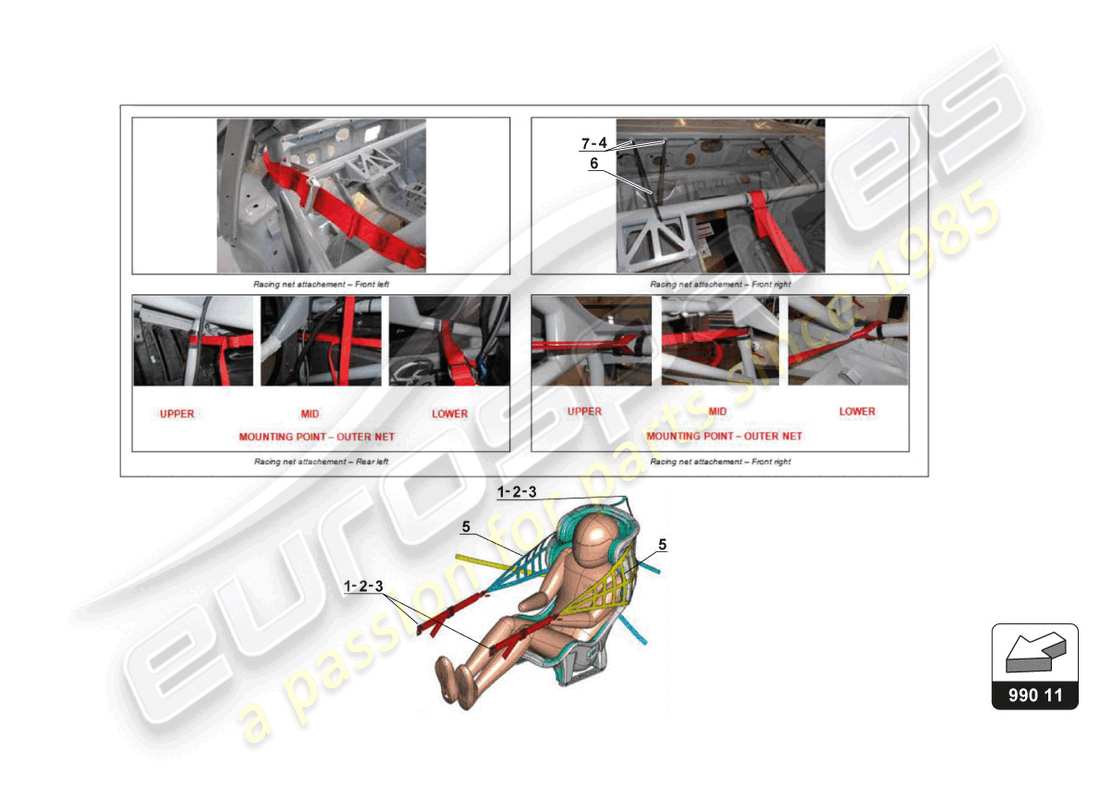 lamborghini gt3 (2017) kit de red de carreras diagrama de piezas