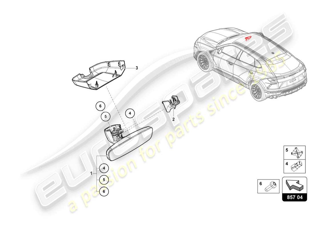 lamborghini urus performante (2023) espejo interior diagrama de piezas