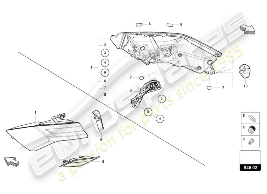 lamborghini urus performante (2023) diagrama de piezas de la luz trasera