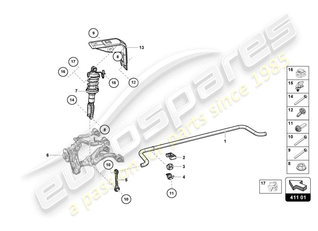 lamborghini 2023 (evo spyder) amortiguadores delanteros diagrama de piezas