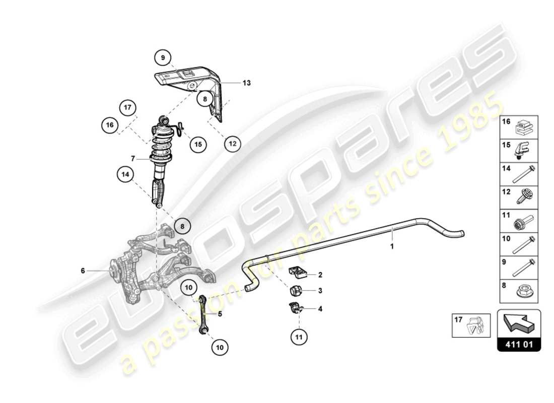 lamborghini evo coupe (2023) amortiguadores delanteros diagrama de piezas