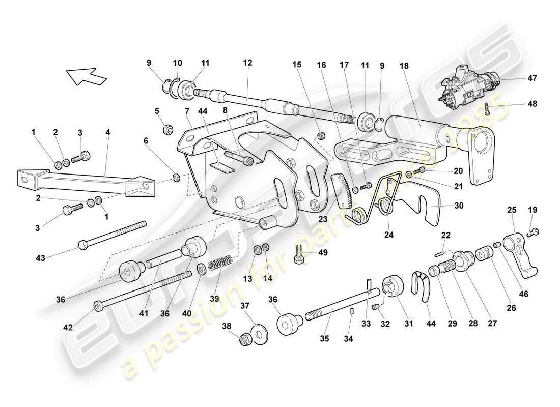 lamborghini lp640 coupe (2009) diagrama de piezas de la columna de dirección