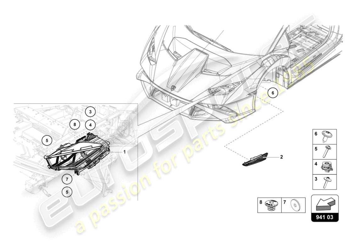 lamborghini 2023 (sto) diagrama de piezas del faro led delantero