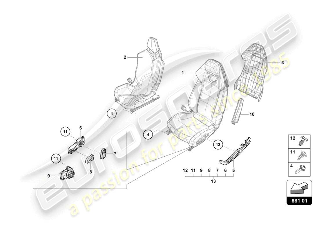lamborghini evo spyder 2wd (2022) asiento diagrama de piezas