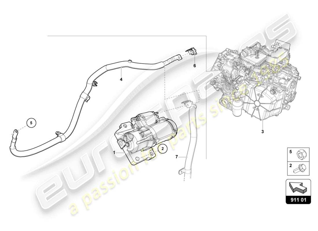 lamborghini evo coupe (2023) diagrama de piezas del arranque