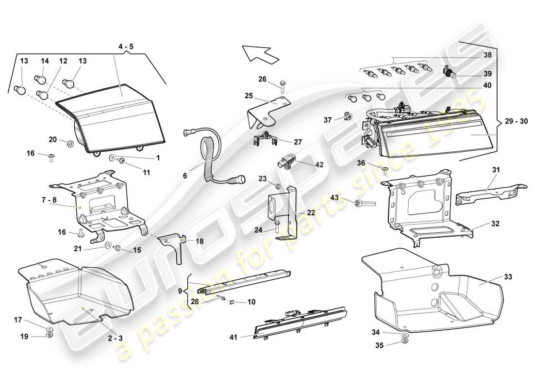 lamborghini gallardo coupe (2006) diagrama de piezas de la luz trasera