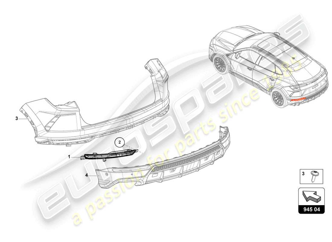 lamborghini urus performante (2023) diagrama de piezas de la luz antiniebla trasera led