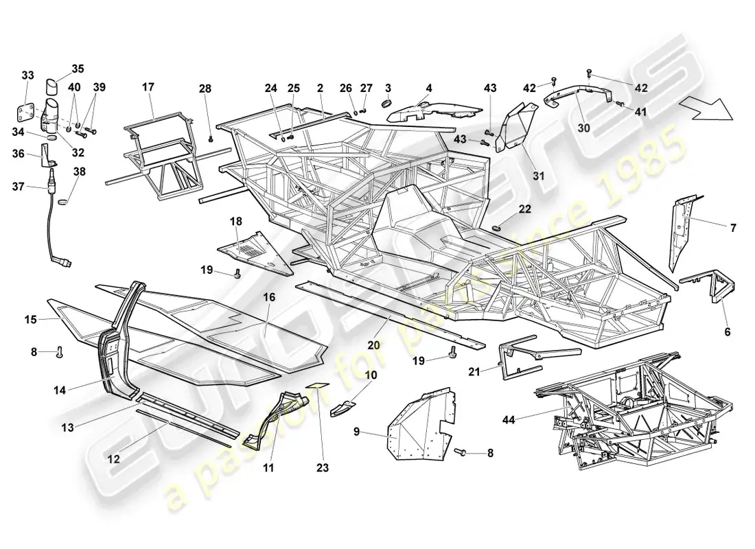 lamborghini murcielago coupe (2006) marco diagrama de piezas