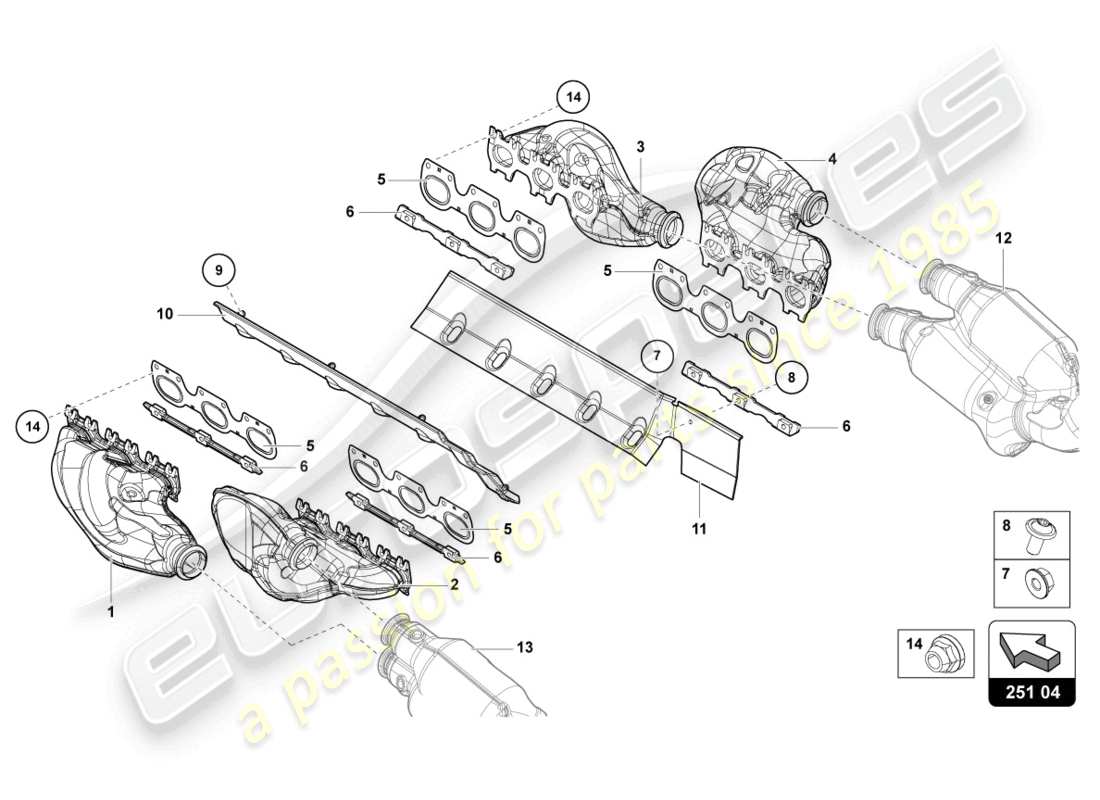 lamborghini 2022 (lp770-4 svj coupe) diagrama de piezas del sistema de escape