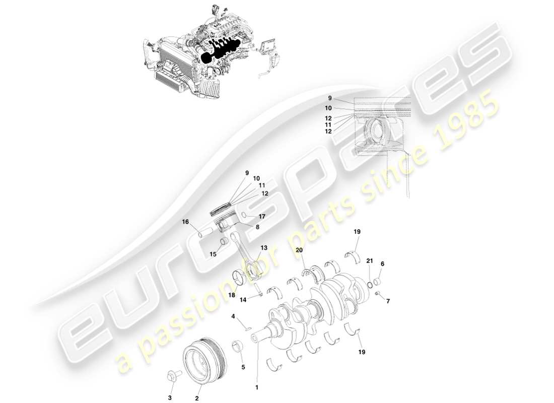 aston martin v8 vantage (2005) diagrama de piezas de conversión de energía