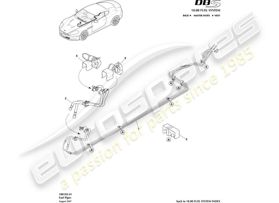 aston martin dbs (2014) tuberías de combustible diagrama de piezas
