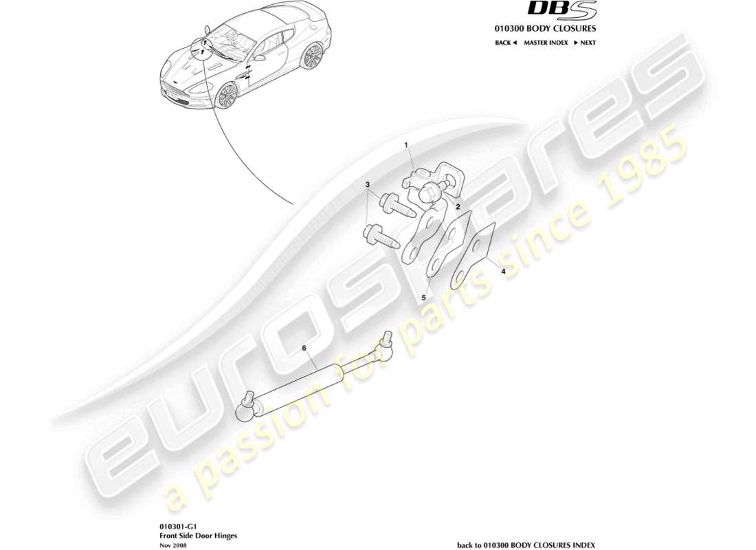 aston martin dbs (2008) bisagras de puerta diagrama de piezas