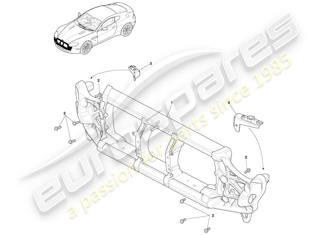 aston martin v8 vantage (2005) diagrama de piezas de la armadura del parachoques delantero