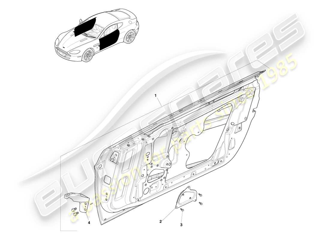 aston martin v8 vantage (2005) diagrama de piezas de las puertas laterales delanteras