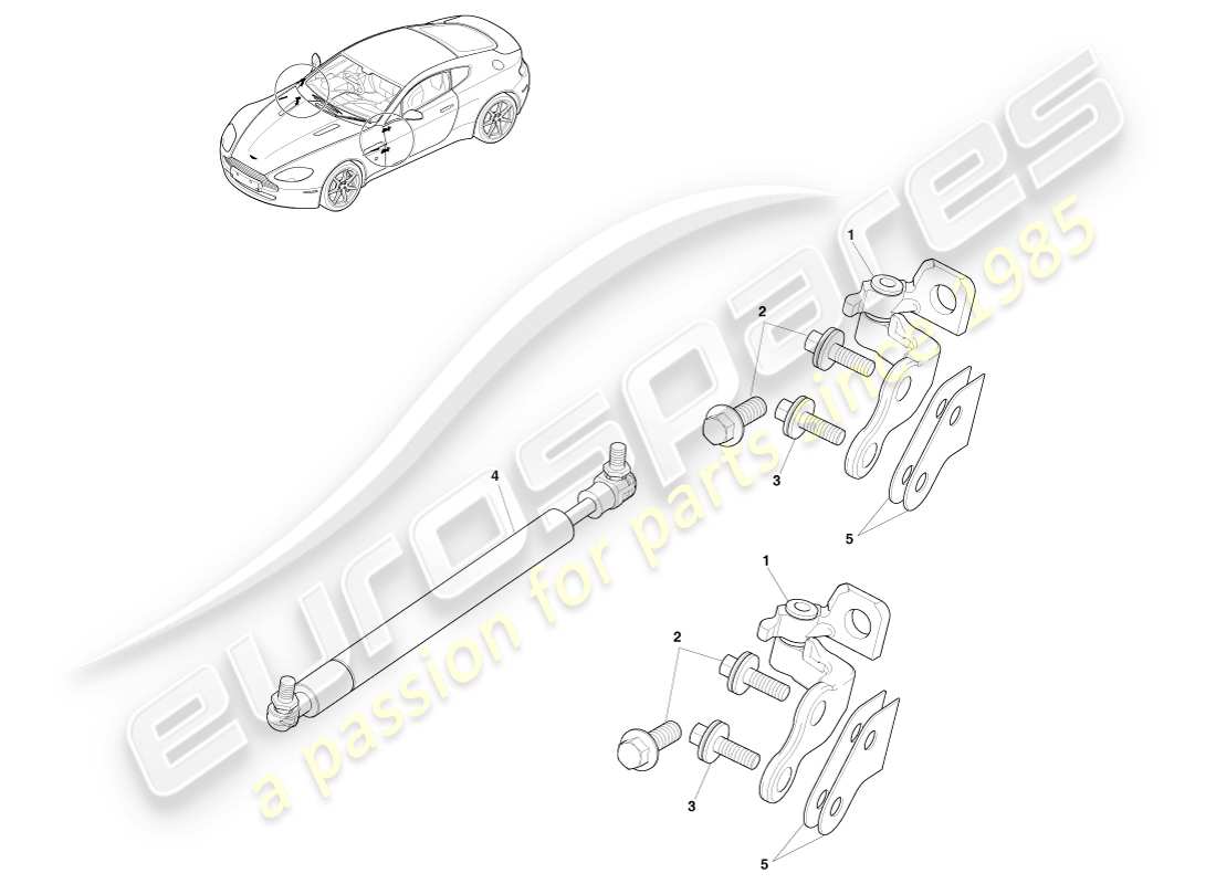aston martin v8 vantage (2005) diagrama de piezas de bisagras de puerta