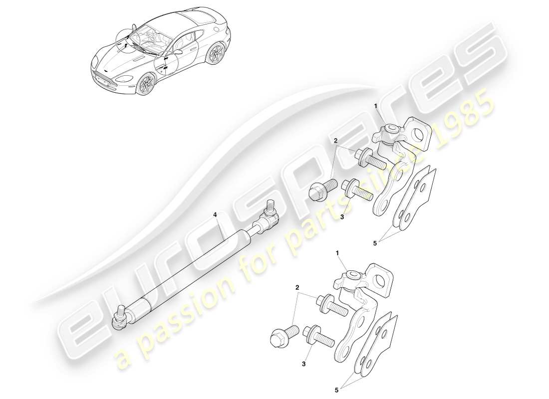 aston martin v8 vantage (2007) diagrama de piezas de bisagras de puerta