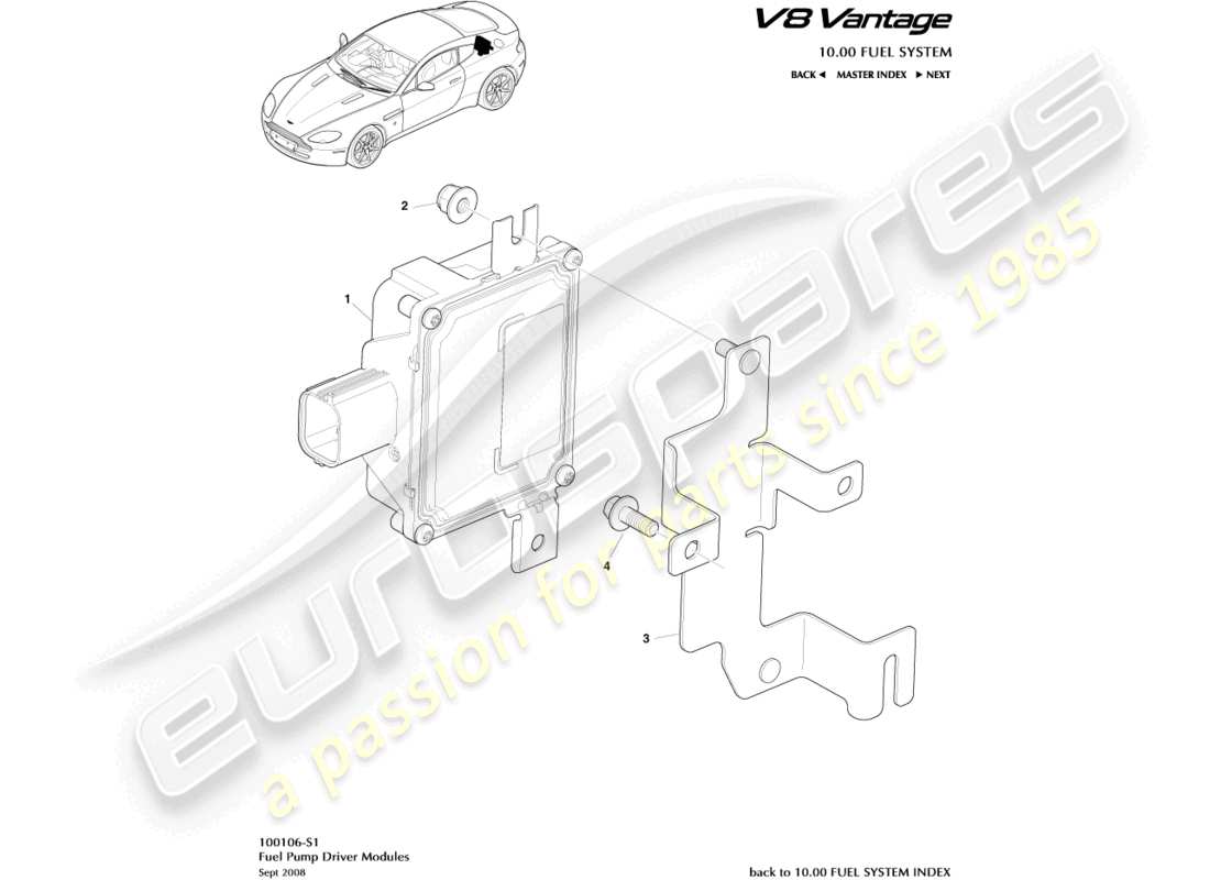 aston martin v8 vantage (2018) diagrama de piezas de los módulos de bomba de combustible
