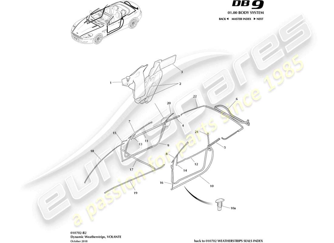 aston martin db9 (2004) burletes dinámicos, volante diagrama de piezas