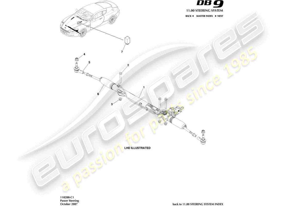 aston martin db9 (2008) diagrama de piezas de la dirección asistida