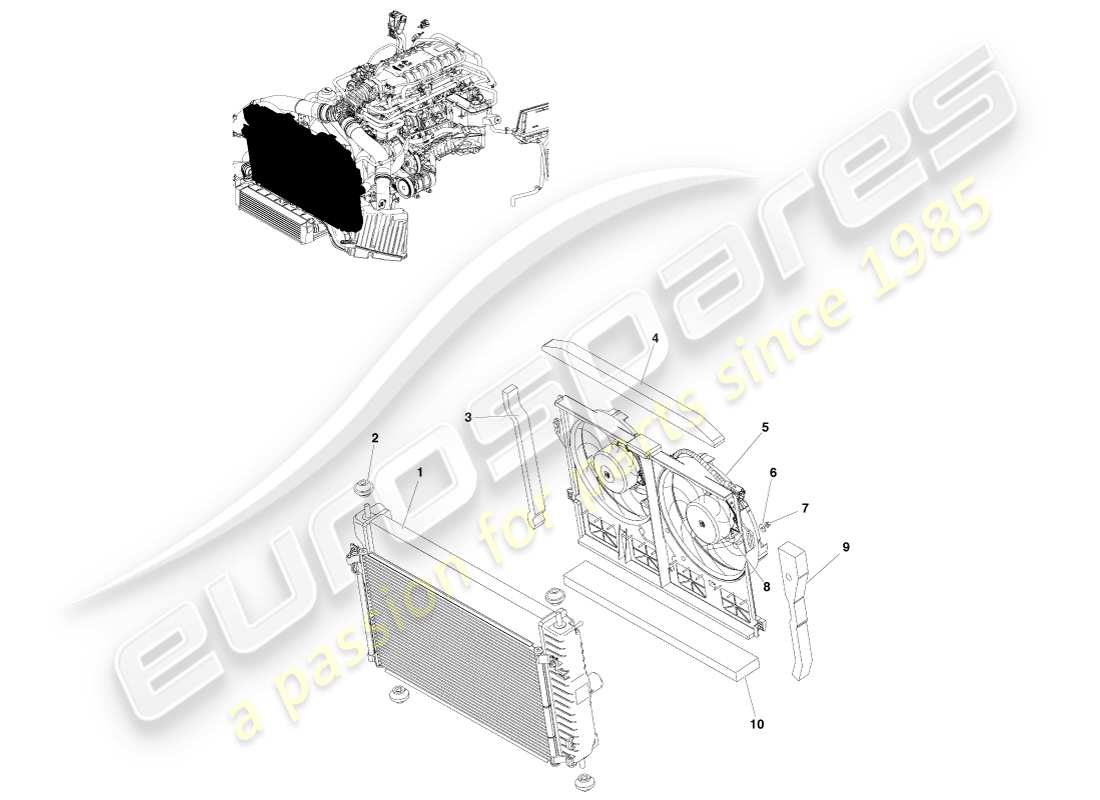 aston martin v8 vantage (2005) diagrama de piezas de refrigeración del motor (ajuste de línea)