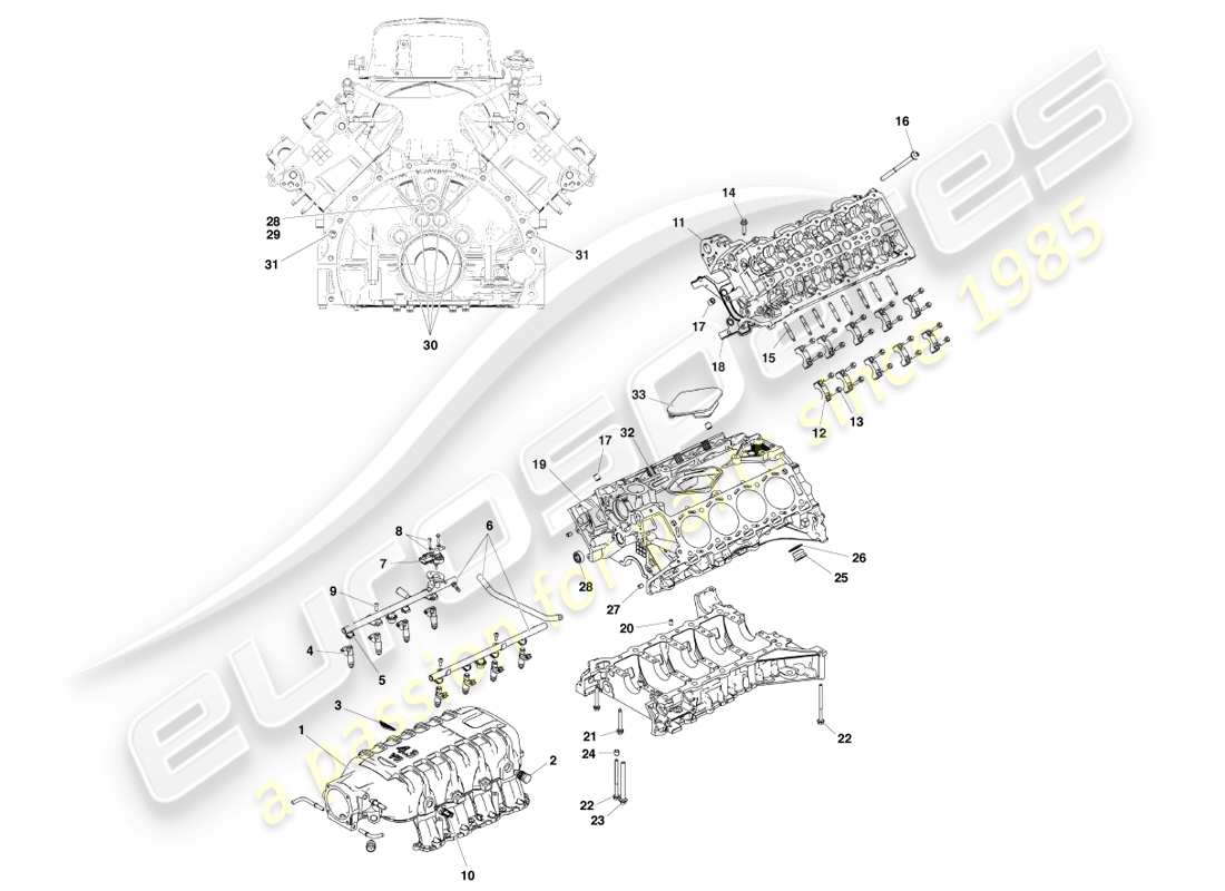 aston martin v8 vantage (2005) diagrama de piezas de la estructura del motor