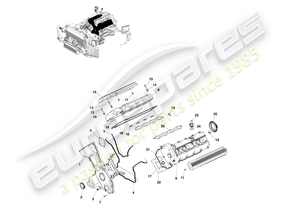 aston martin v8 vantage (2005) diagrama de piezas de sellado del motor