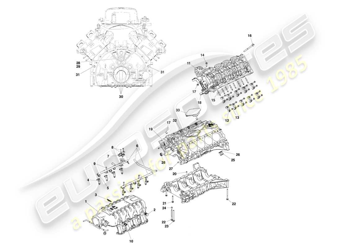 aston martin v8 vantage (2007) diagrama de piezas de la estructura del motor
