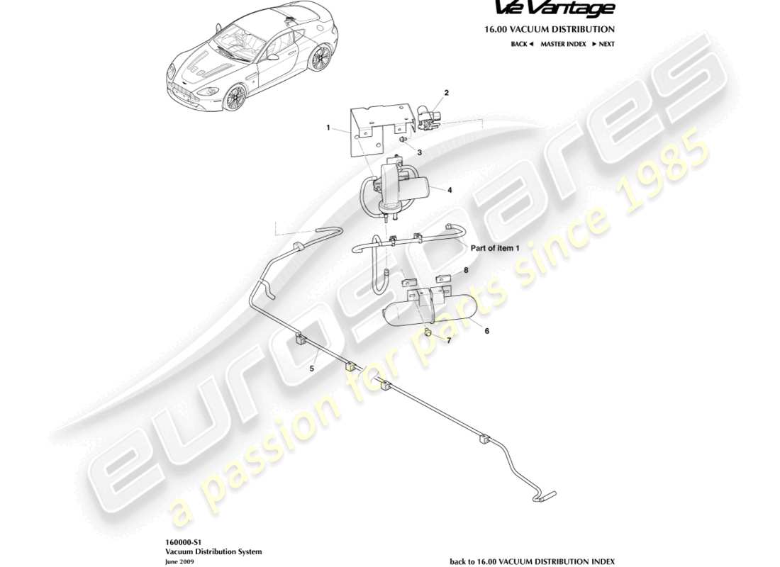aston martin v12 vantage (2013) diagrama de piezas de distribución de vacío