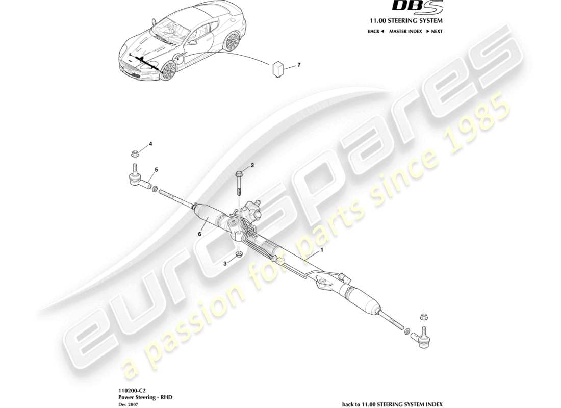 aston martin dbs (2013) dirección asistida, lado derecho diagrama de piezas