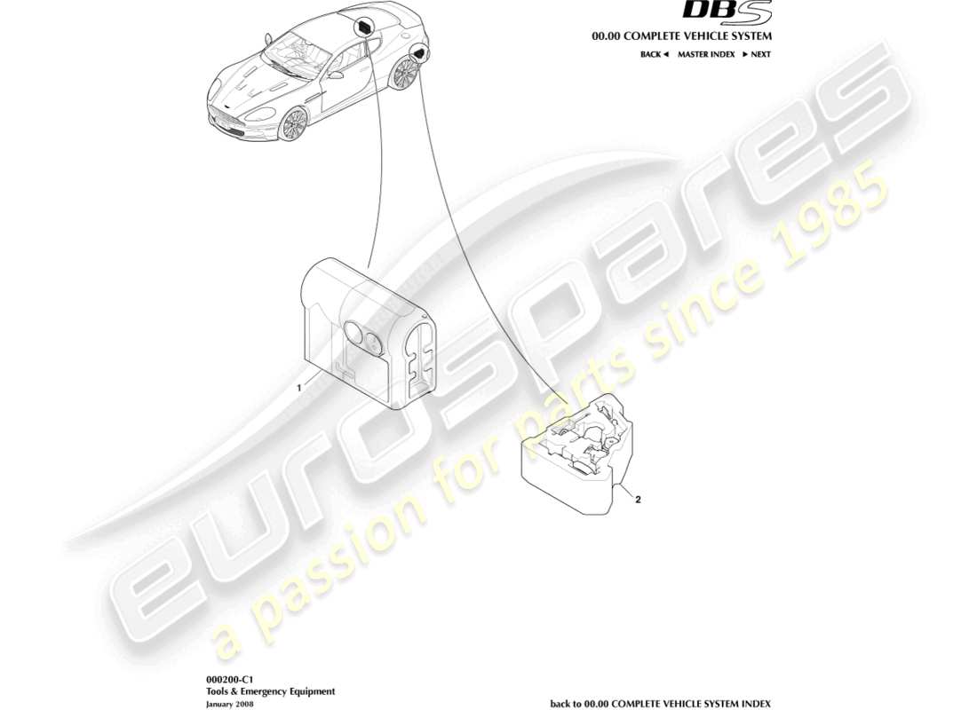 aston martin dbs (2013) diagrama de piezas del equipo de emergencia