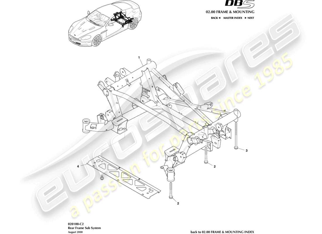 aston martin dbs (2011) subchasis trasero diagrama de piezas