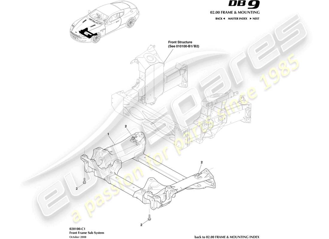 aston martin db9 (2006) diagrama de piezas del subchasis delantero