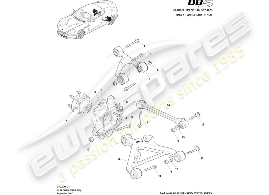 aston martin dbs (2012) conjunto de suspensión trasera diagrama de piezas