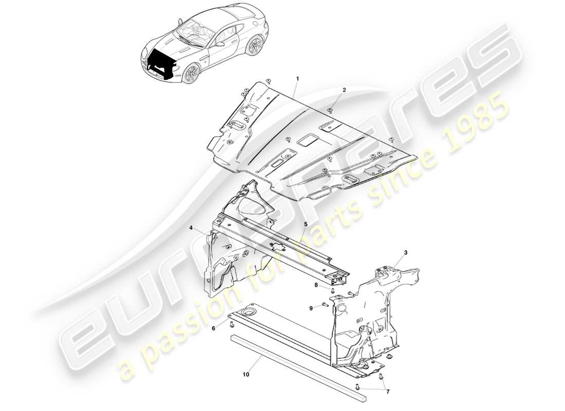 aston martin v8 vantage (2007) diagrama de piezas del panel de apertura de la parrilla