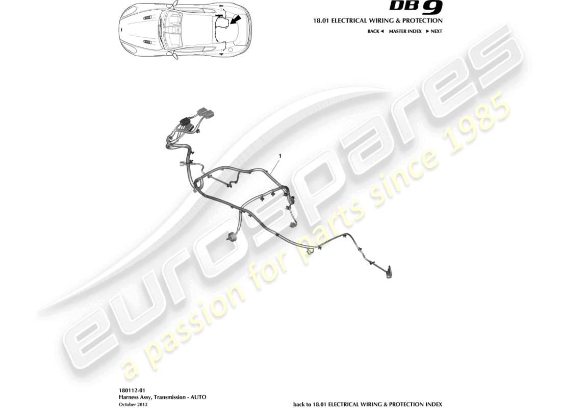 aston martin db9 (2015) diagrama de piezas del arnés de transmisión