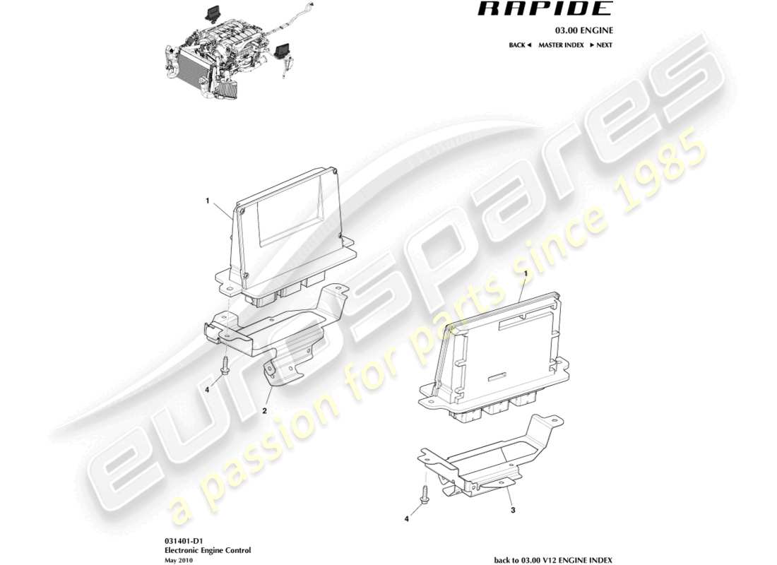 aston martin rapide (2010) diagrama de piezas de control electrónico del motor