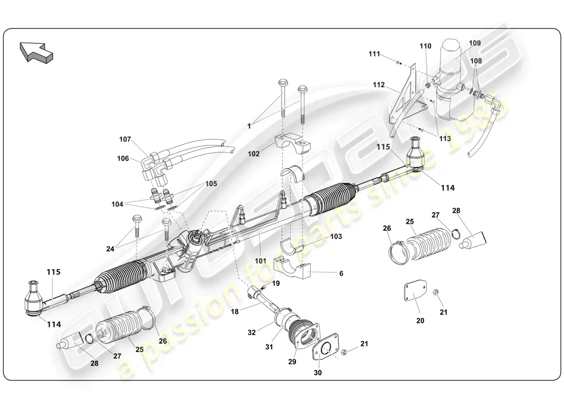 lamborghini super trofeo (2009-2014) paquete de dirección asistida diagrama de piezas