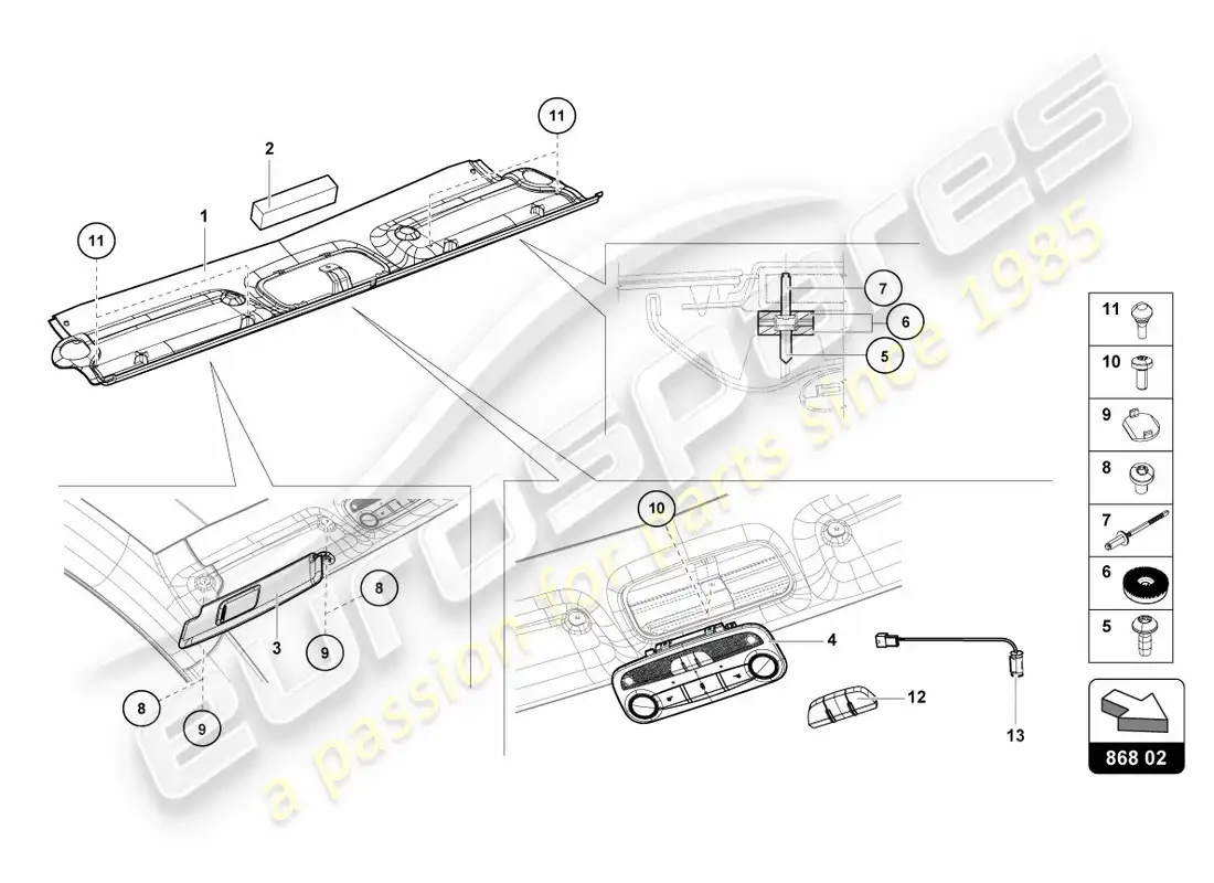 lamborghini centenario coupe (2017) diagrama de piezas del guarnecido del marco del techo