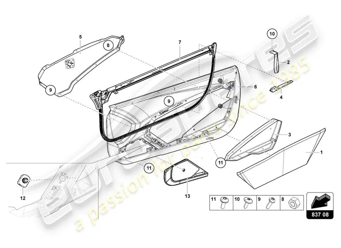 lamborghini centenario roadster (2017) panel de la puerta diagrama de piezas