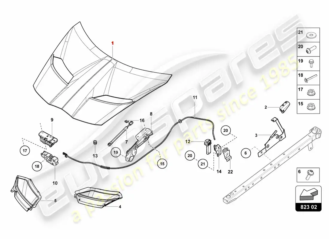 lamborghini centenario coupe (2017) capó diagrama de piezas