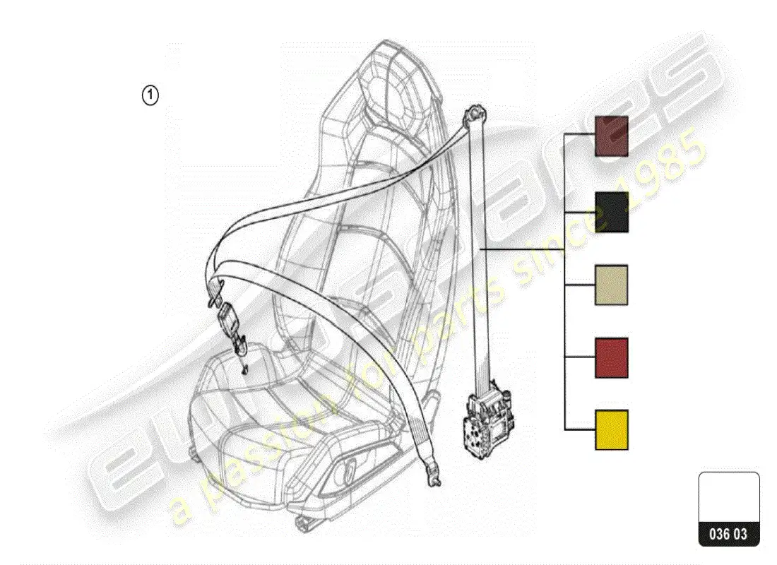 lamborghini huracan lp610-4 coupe (accessories) 1 set: cinturón de seguridad con carrete de inercia de tres puntos y hebilla de botón de presión diagrama de piezas
