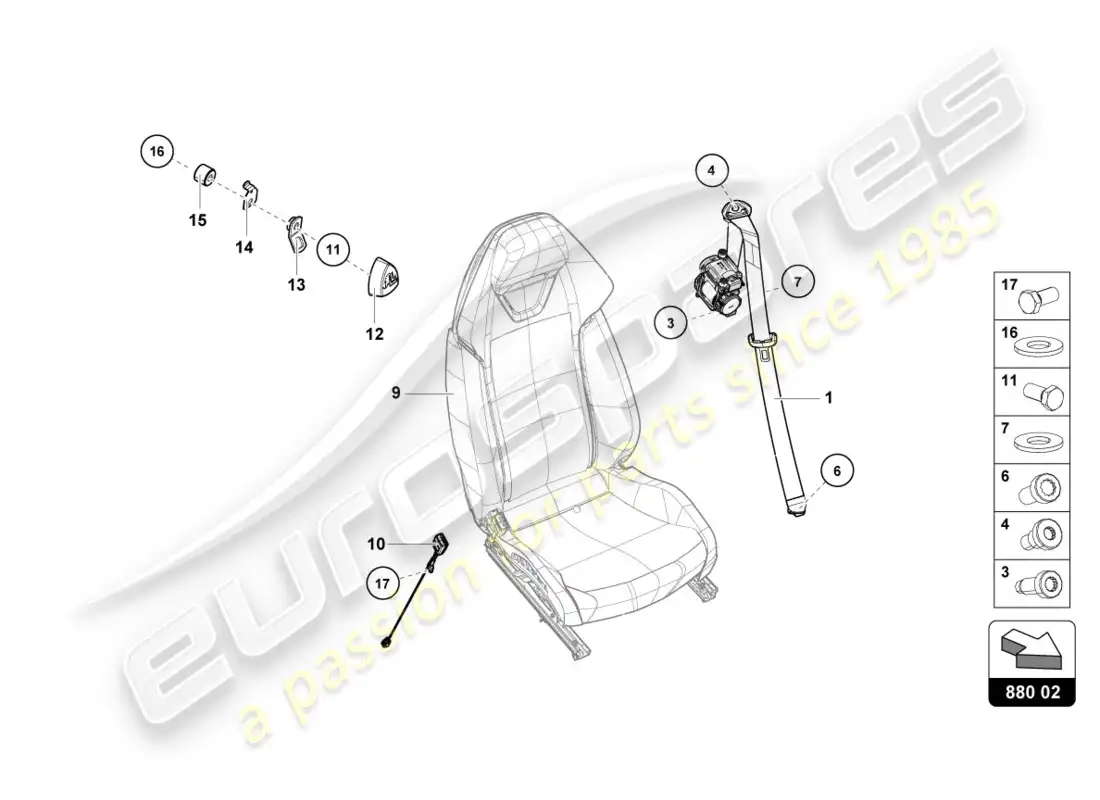 lamborghini lp600-4 zhong coupe (2015) cinturones de seguridad diagrama de piezas