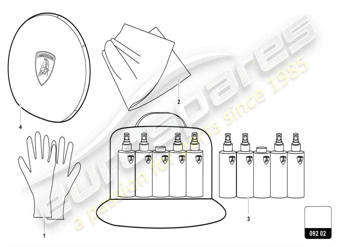 lamborghini urus (accessories) kit de cuidado diagrama de piezas