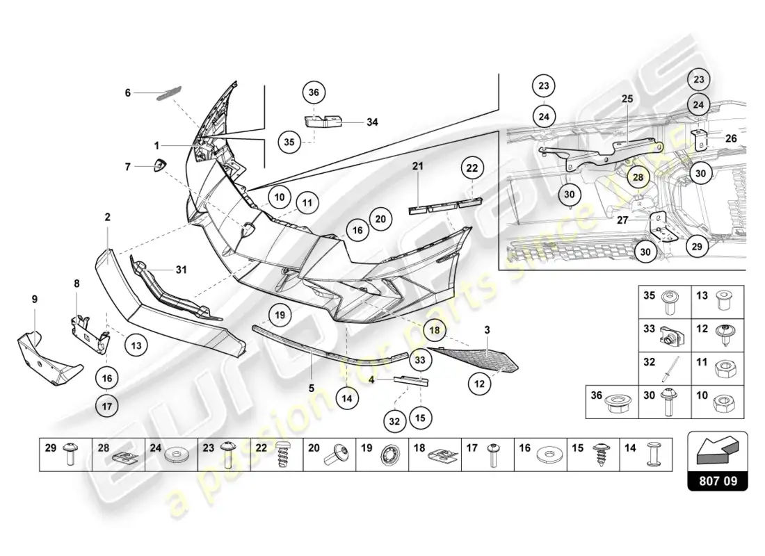 lamborghini lp750-4 sv roadster (2017) parachoques completo diagrama de pieza